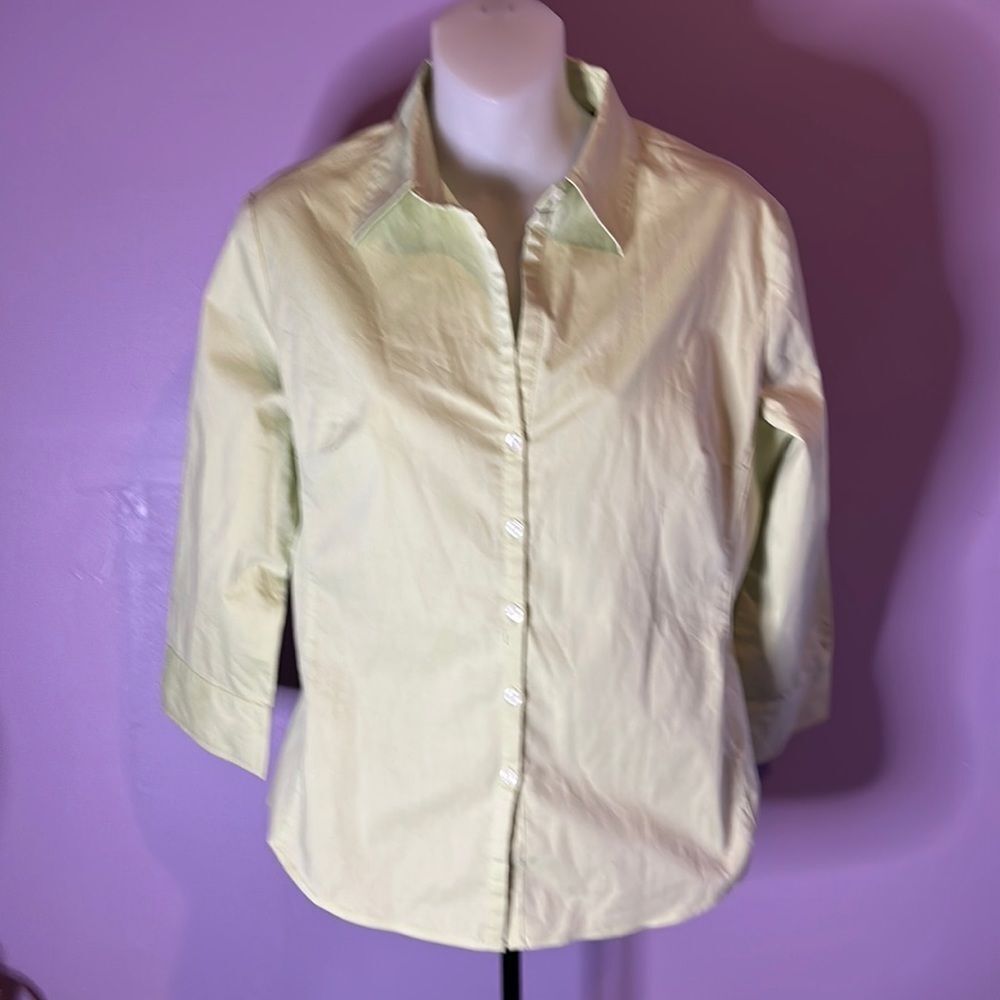 New York & Company City Stretch Blouse Pale Green 3/4 Sleeve Size Small Work Top